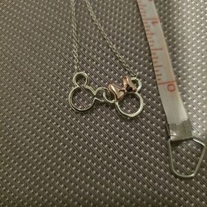 NWOT Silver and Rose Gold-Mickey And Minnie Mouse Pendant Necklace